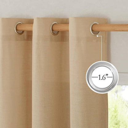 NICETOWN Linen Flax Semi Sheer Curtains 92" Length, Grommet Window Treatments - Image 2