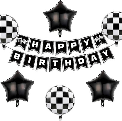 Black White Race Car Theme Party Decorations Set Checkered Happy Birthday by BIEUFBJI