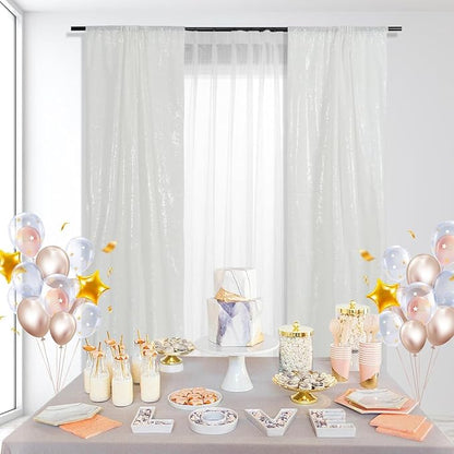 PartyDelight White Sequin Backdrop Curtains 2x8ft 4 Panels | Sparkly 3mm sequins - Image 6