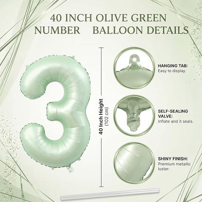 Olive Green Number 3 Balloon 40 Inch, Backdrop Sign - Image 4
