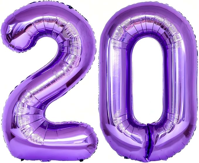 Purple 20 Number Balloons, 40 Inch Giant Number 20 Balloons Foil Mylar Helium by Lovoir