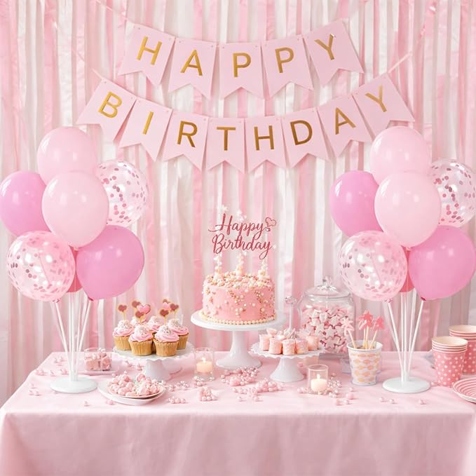 4Set Pink Birthday Party Decorations, Light Pink Balloon Stands - Image 7