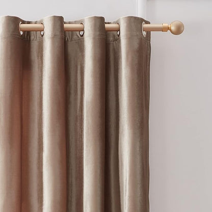 BULBUL Taupe Velvet Blackout Curtains 90 inch Long - Image 2