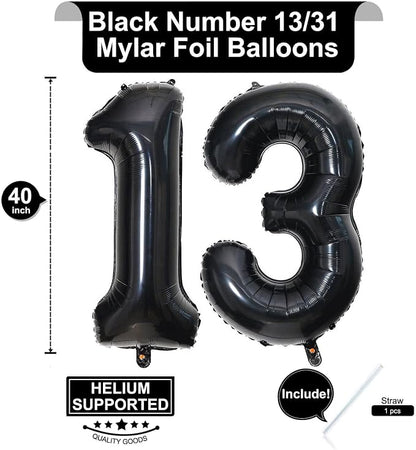 40 Inch Black 13 Number Balloons Giant Jumbo Huge 13 or 31 Foil Mylar Helium - Image 2