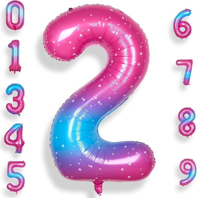 RainbowQ Blue Pink 2 Balloon Number 40 Inch Big 0-10 Foil Large Balloon | by RainbowQParty
