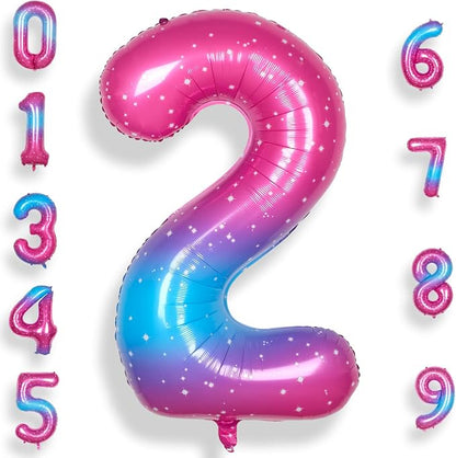 RainbowQ Blue Pink 2 Balloon Number 40 Inch Big 0-10 Foil Large Balloon | by RainbowQParty