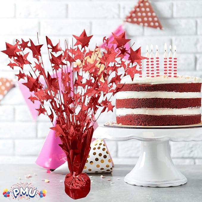 PMU 6 Pack Bursting Star Metallic Foil Spray Centerpiece- Red Prismatic Balloon - Image 6