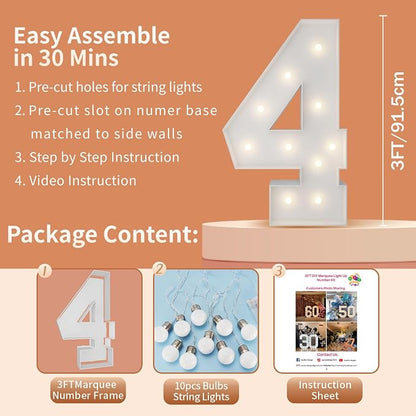 3FT Light Up Numbers Letters, Mosaic Numbers - Image 5