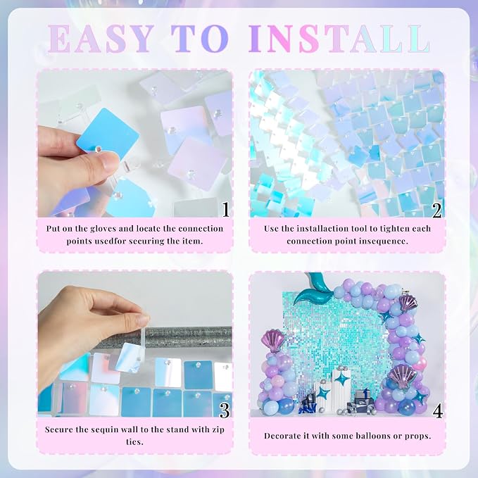 Shimmer Wall Backdrop Blue Wall Panels 24Pcs Square Sequin Shimmer Wall - Image 5