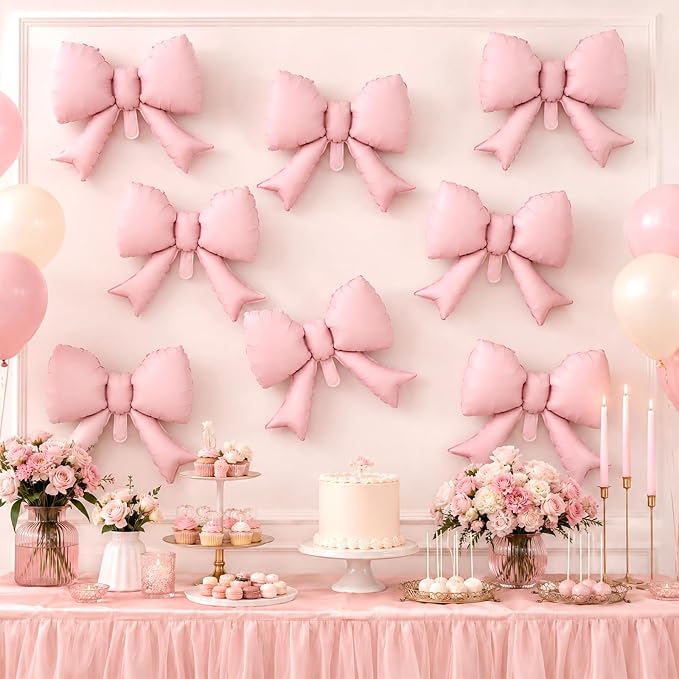 8Pcs Pink Bow Foil Balloons, 21Inch Pink Bow Shaped Balloons - Image 6