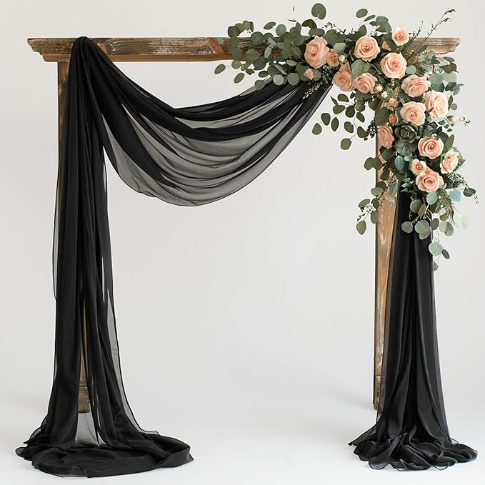 Black Wedding Arch Draping Fabric Backdrop Drapes Sheer 28.7"x 20FT | Sheer by Wokceer