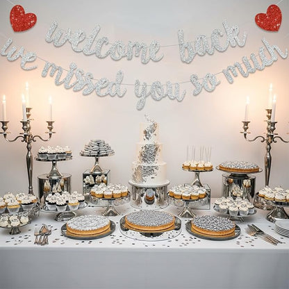 Glitter Silver Welcome Back We Missed You So Much Banner NO DIY | Pre-Strung - Image 6