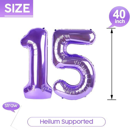 15 Balloon - Purple Birthday Number Balloons, 40 Inch Decorations Men Women | - Image 5