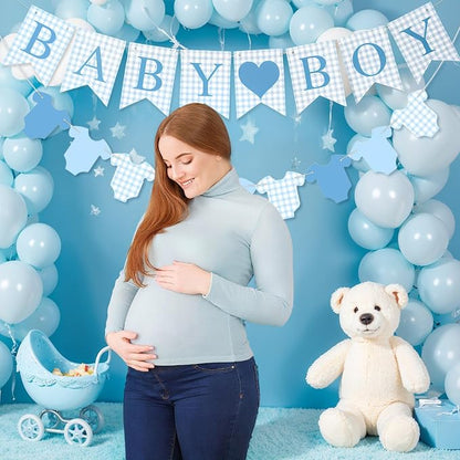Hahafelt 1 Pcs Blue Gingham Baby Boy Banner - Image 4