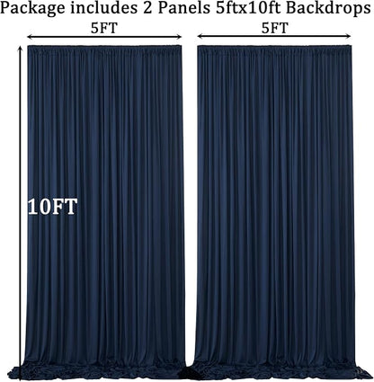10ft x 10ft Wrinkle Free Navy Blue Backdrop Curtains Panels, 2 Panels 5x10ft - Image 6