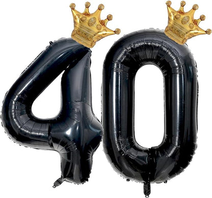 Black 40 Balloon Number with Gold Crown Balloons 40 inch 40 Birthday Balloon by Unknown