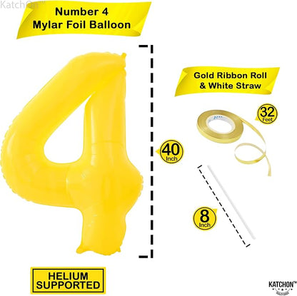 KatchOn Yellow Number 4 Balloons 40 Inch, 4th Birthday Decorations - Image 2
