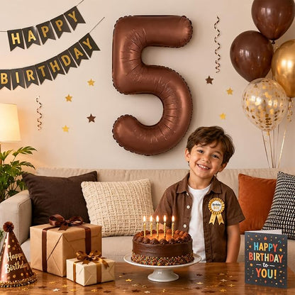 40 Inch Dark Brown Numbers 9 Balloons, Large Self Inflating Chocolate Brown - Image 4