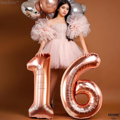 KatchOn Rose Gold 16 Balloon Numbers 40 Inch | Foil Balloon - Image 8