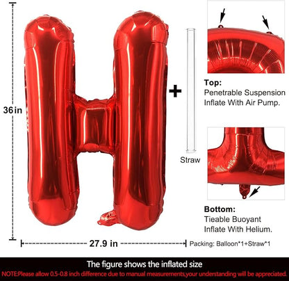 Lovoir 40 Inch Large Red Letter H Balloons Big Size Jumbo Mylar Foil Helium - Image 2