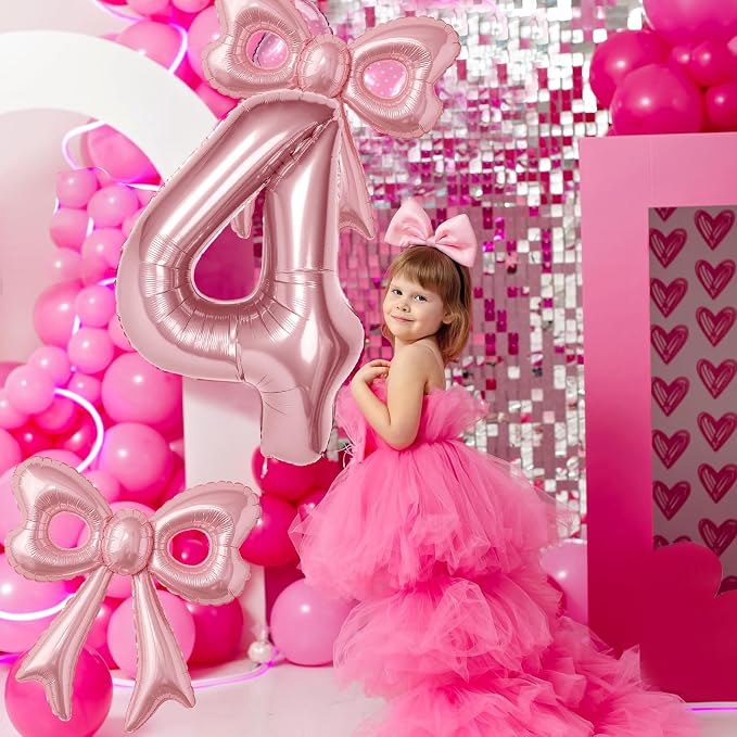 Bow Number 4 Birthday Balloons, Coquette Party Decorations Supplies - Image 5