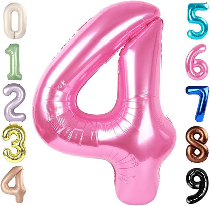 4 Balloon Numbers Birthday Decorations, 40In Pink Balloons by Mluchee