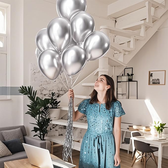 110pcs Metallic silver Balloons, Metallic silver Latex Balloons 12 inch - Image 6