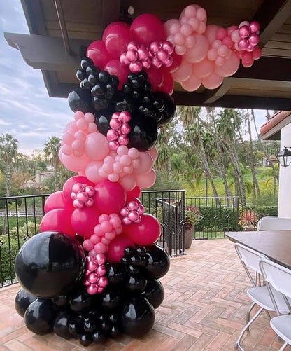 148Pcs Pink and Black Balloons Garland Arch Kit - Image 3