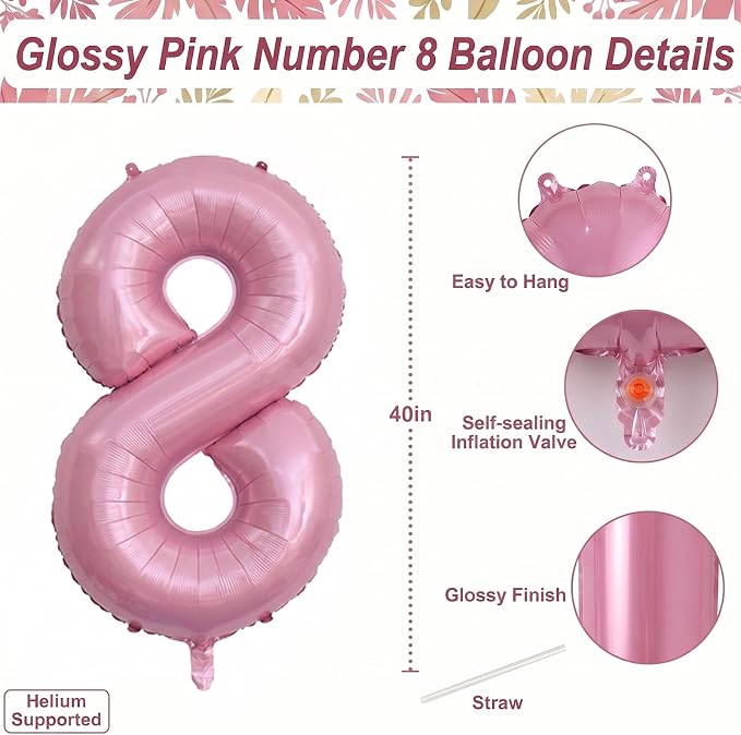 Pearlescent Pink Number 8 Balloon 40 Inch, Shiny Foil - Image 4