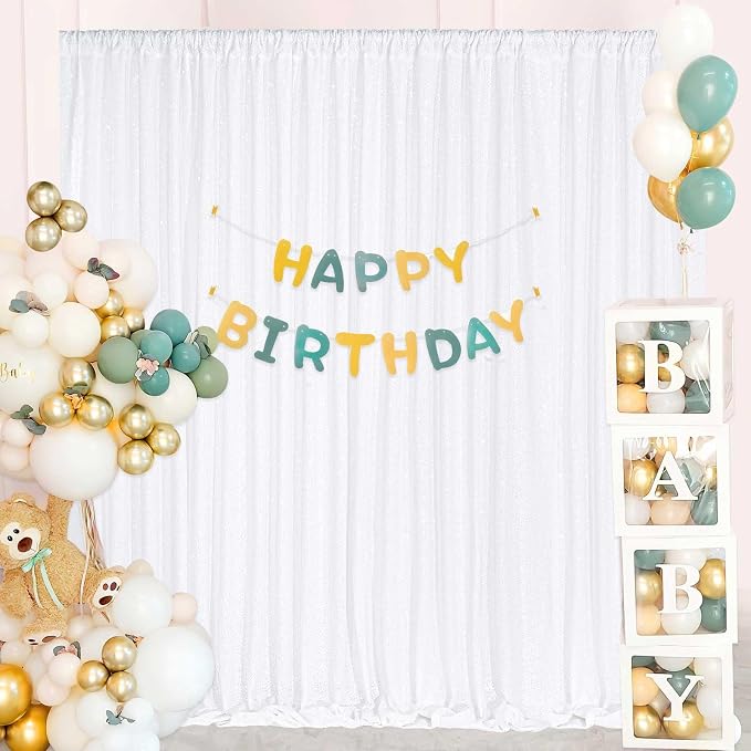Sequin Backdrop Curtains 10ft x 10ft White Background Drapes | Giltter Curtains - Image 4