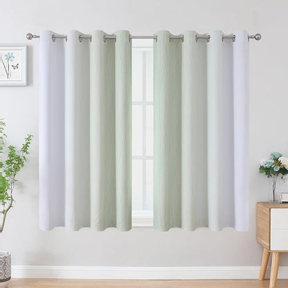 Sage and Greyish White Blackout Curtains 45 Inch Length, Light Blocking - Image 2