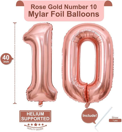 40 Inch Rose Gold 10 Number Balloons Giant 10 Balloons Rose Gold Birthday 10 - Image 2