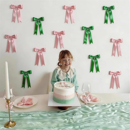 2 Strings Pink & Green Bow Garland Banner Decorations - Image 7