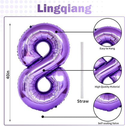 80th Birthday Balloons Purple for Women, 40 Inch Giant Purple Mylar Foil Number - Image 2