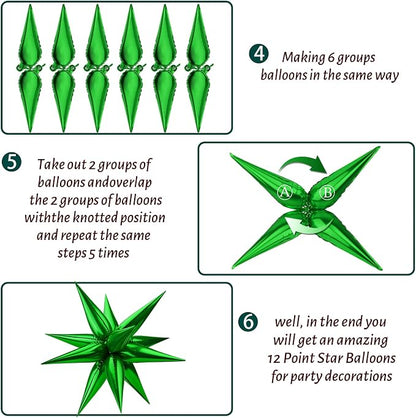 Green Star Foil Balloon 12 Point Cone Explosion Star Foil Balloon | 60 Pcs - Image 4