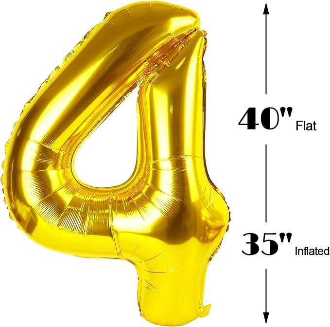 40 Inch Gold Large Number 14 41 Balloons, Giant Foil Number Four 14 41 Balloons - Image 3
