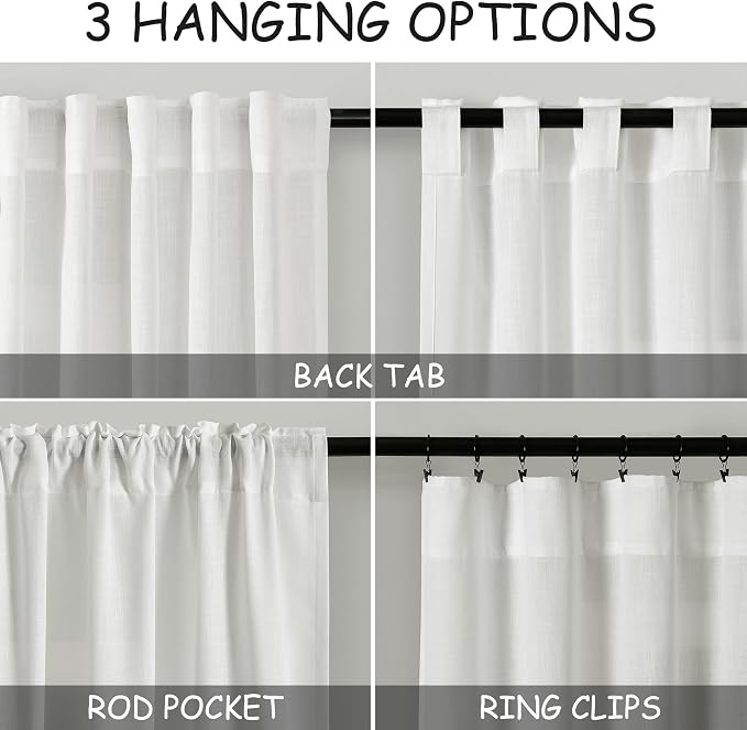 Off White Cafe Curtains 45 Inch Length Set 2 Panel Back Tab Pocket Semi Sheer - Image 3