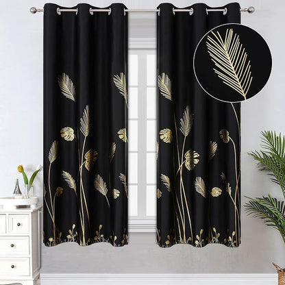 Gold and Black Blackout Curtains 2 Panels Set Thermal Insulated Window Curtains by ESTELARTEXTILER
