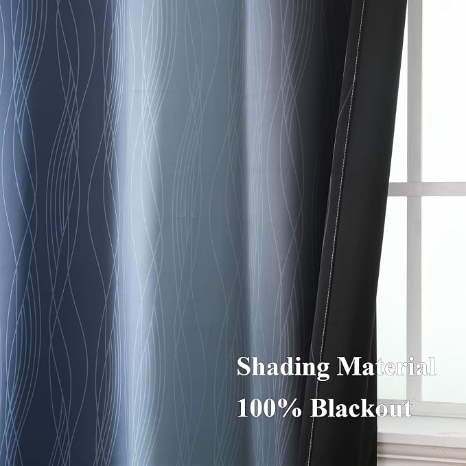 Navy Blue and Black Ombre Blackout Curtains 63 Inches Long, Full Room Darkening - Image 5