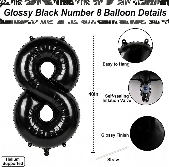 Black Number 8 Balloon 40 Inch, Foil Numeral - Image 4