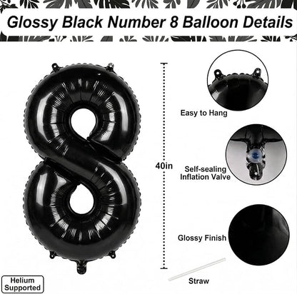 Black Number 8 Balloon 40 Inch, Foil Numeral - Image 4
