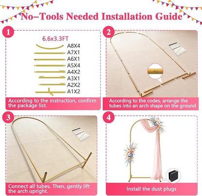 6.6 FT Metal Arch Backdrop Stand, Party Balloon Arch Stand | Dustproof caps - Image 8