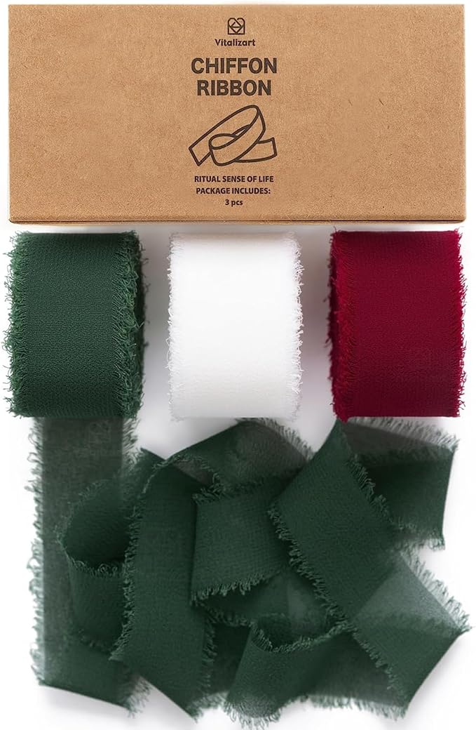 Vitalizart Christmas Ribbon Chiffon Silk 1" x 21Yd Handmade Frayed Fringes | by Vitalizart