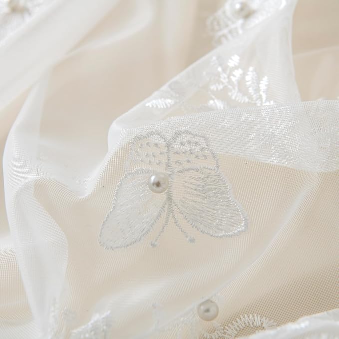 White Sheer Voile Curtains White Embossed Butterflies 72 Inches | Light - Image 5