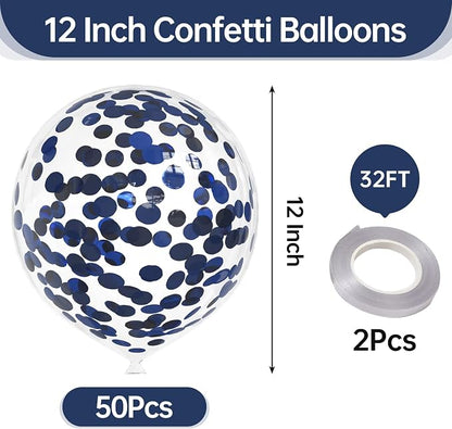 50pcs Navy Blue Foil Confetti Balloons, 12 inch Latex Balloon - Image 2