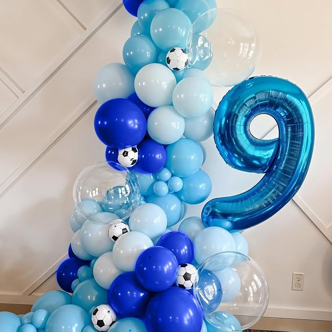 Soccer Balloon Arch Kit, Royal Blue Silver White Metallic Silver Football - Image 5