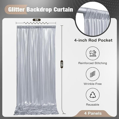 20x10FT Silver Sequin Backdrop Curtain - Image 6