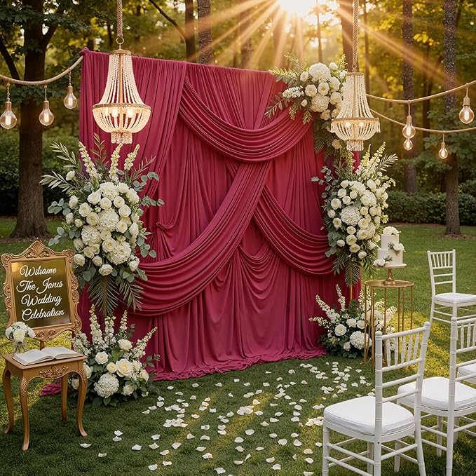 50ftx10ft Wrinkle Free Burgundy Backdrop Curtains - Image 7