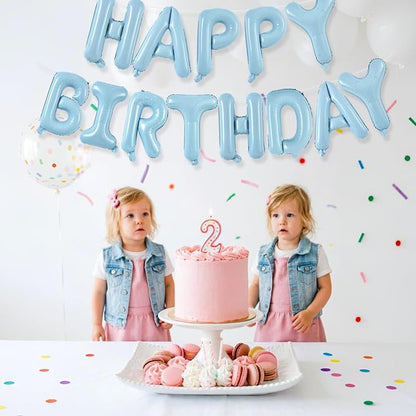 TONIFUL 16 Inch Pastel Blue Happy Birthday Balloons Banner Decor - Image 4