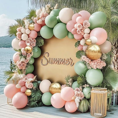 Dusty Green Pink Balloon Arch Double Stuffed Pastel Baby Pink Light Green White - Image 7